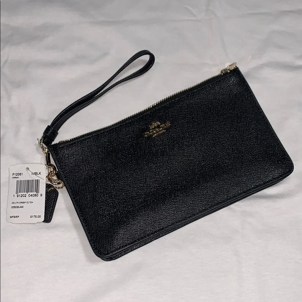 Coach Black Leather‎ Wristlet with Gold Details - 5100